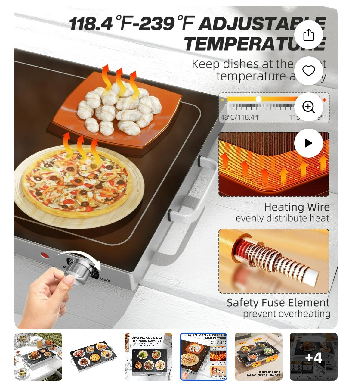 HOMCOM Food Warmer with Adjustable Temperature