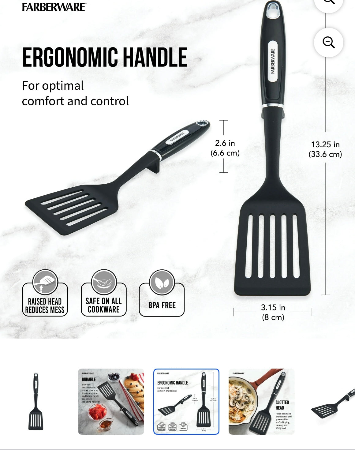 (2 pack) Professional Nylon Slotted Kitchen Spatula/Turner with Black Handle