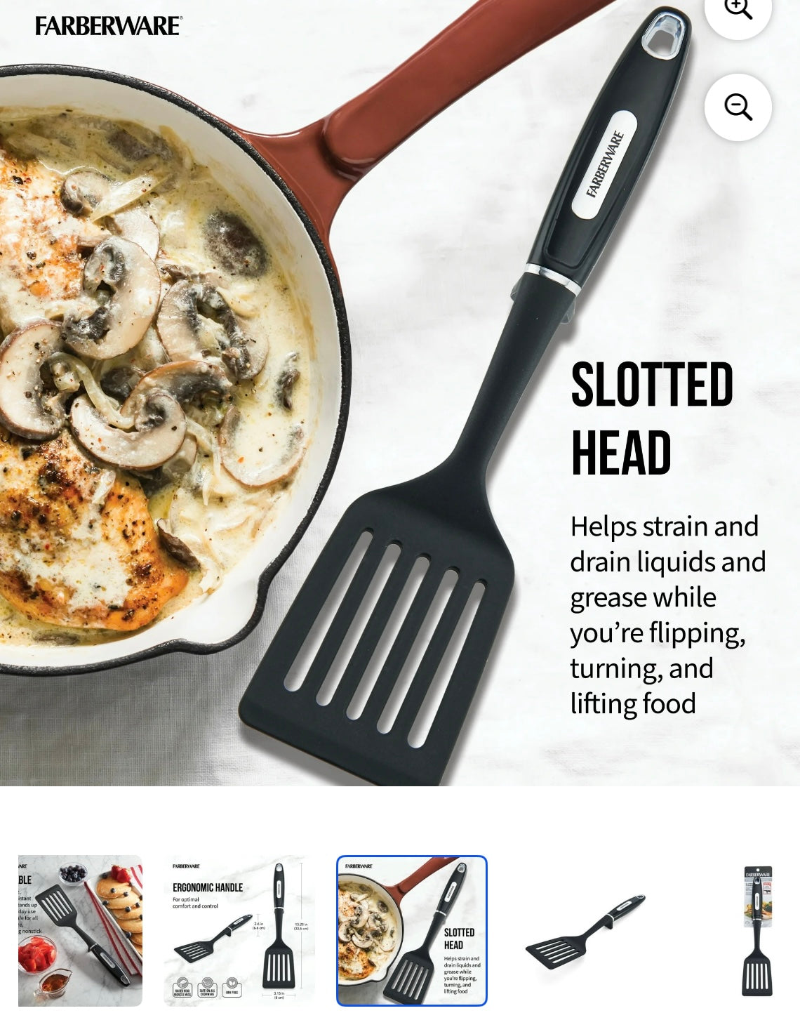 (2 pack) Professional Nylon Slotted Kitchen Spatula/Turner with Black Handle